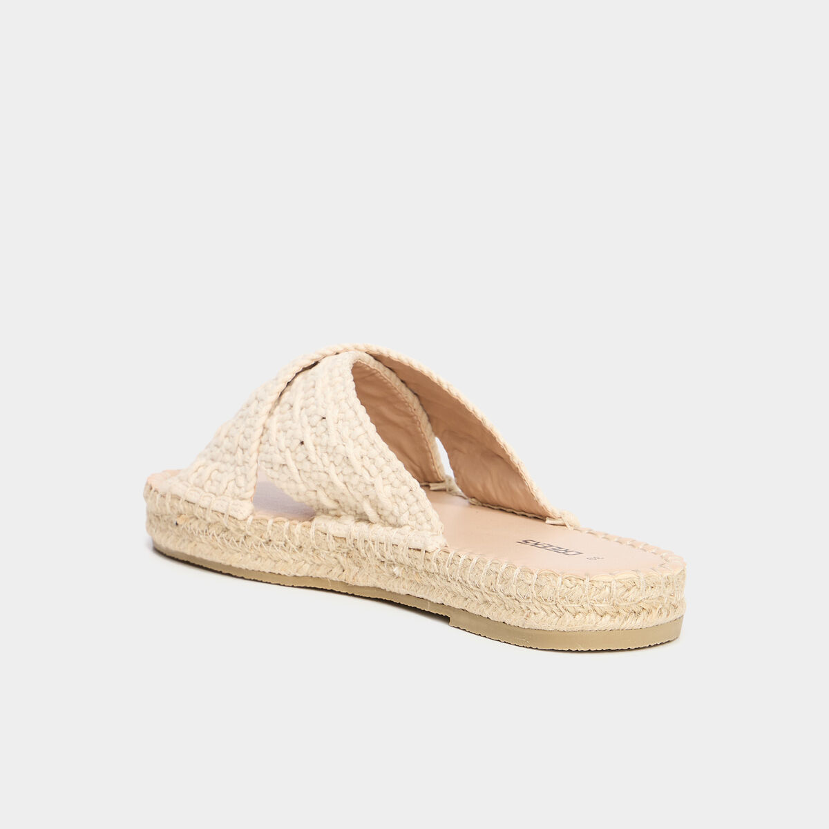 Mules effet tress&eacute; macram&eacute; blanc femme