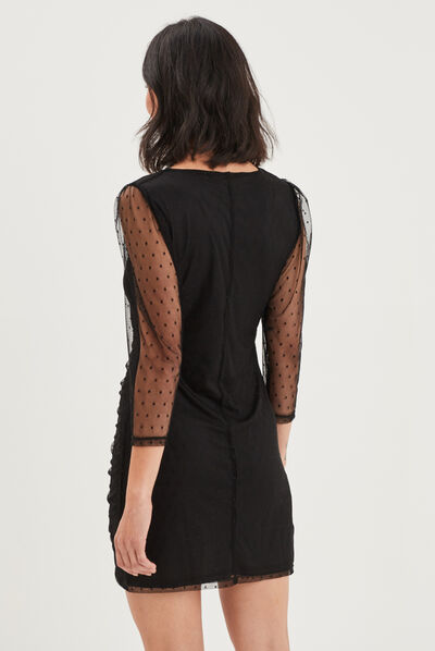 Robe manches plumetis froncées Mosquitos noir femme