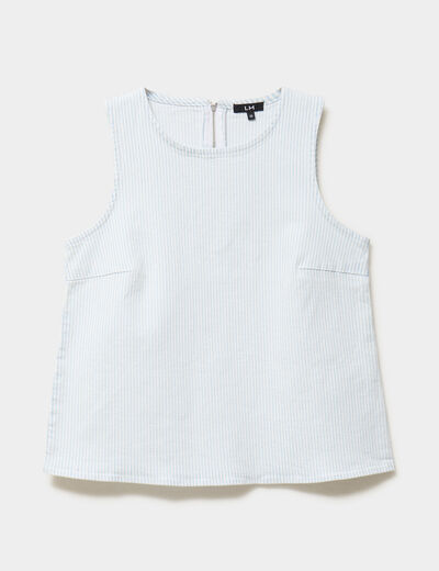 Blouse courte sans manches droite coton blanc femme