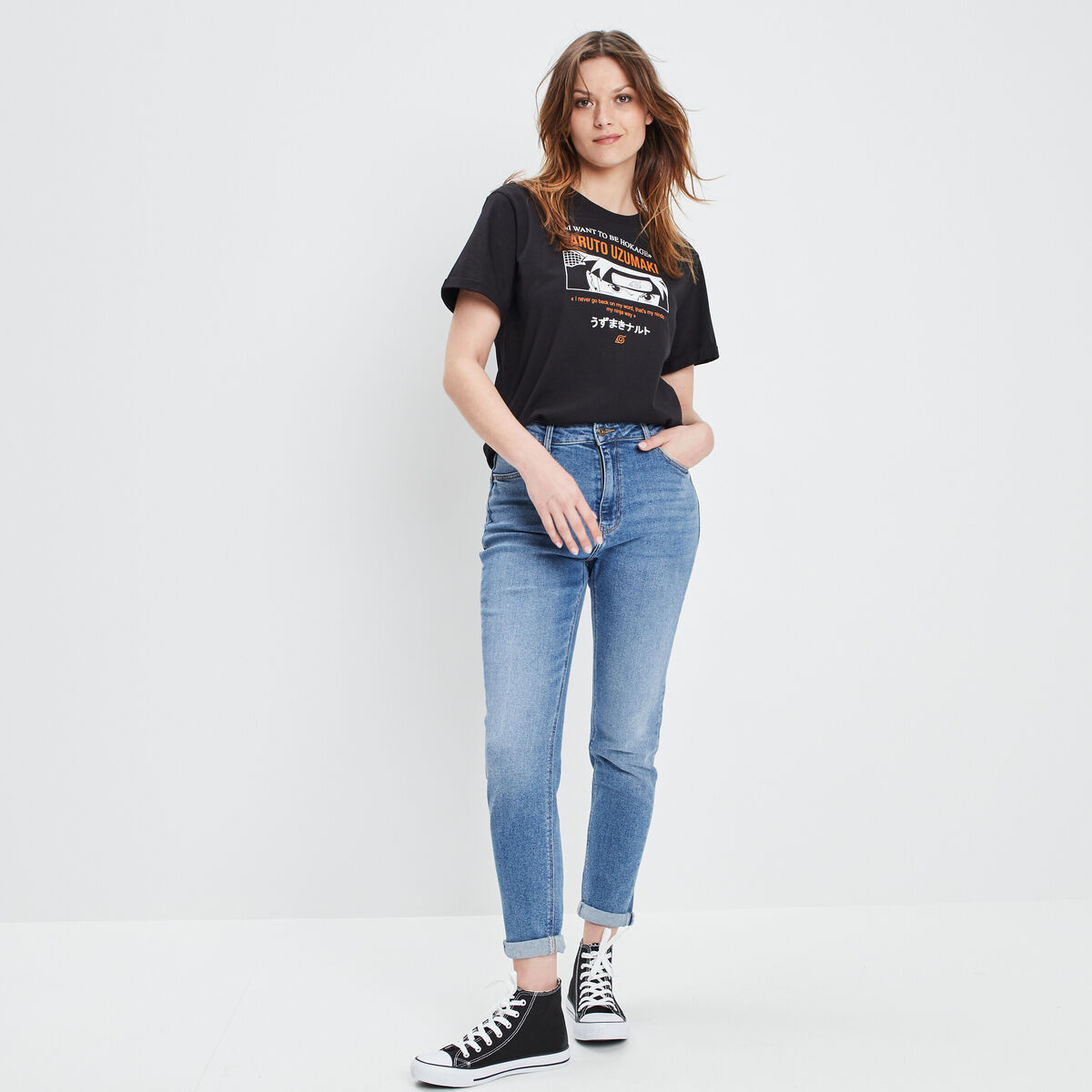 T-shirt manches courtes Naruto noir femme
