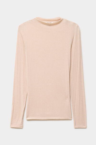 T-shirt cintr&eacute; col montant lyocell beige femme