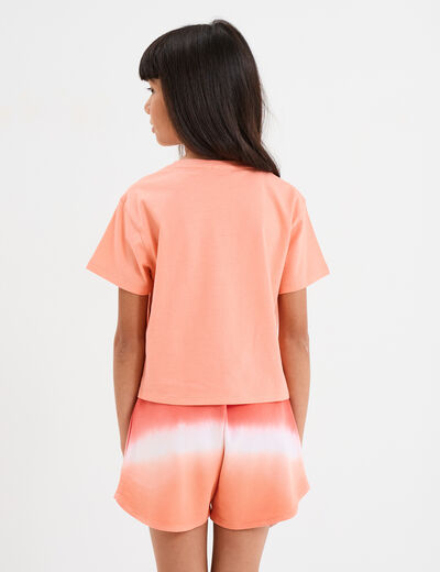 T-shirt noué manches courtes Vaiana orange corail fille