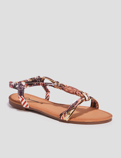 Sandales foulard bout rond &eacute;lastiqu&eacute;es multicolore femme