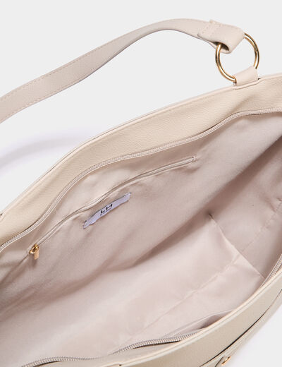 Sac cabas avec porte-cartes ivoire femme