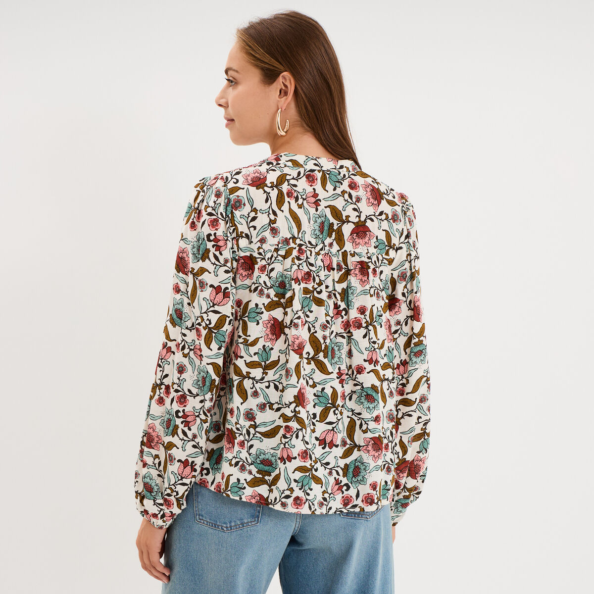 Chemise fluide &eacute;paules smock&eacute;es multicolore femme