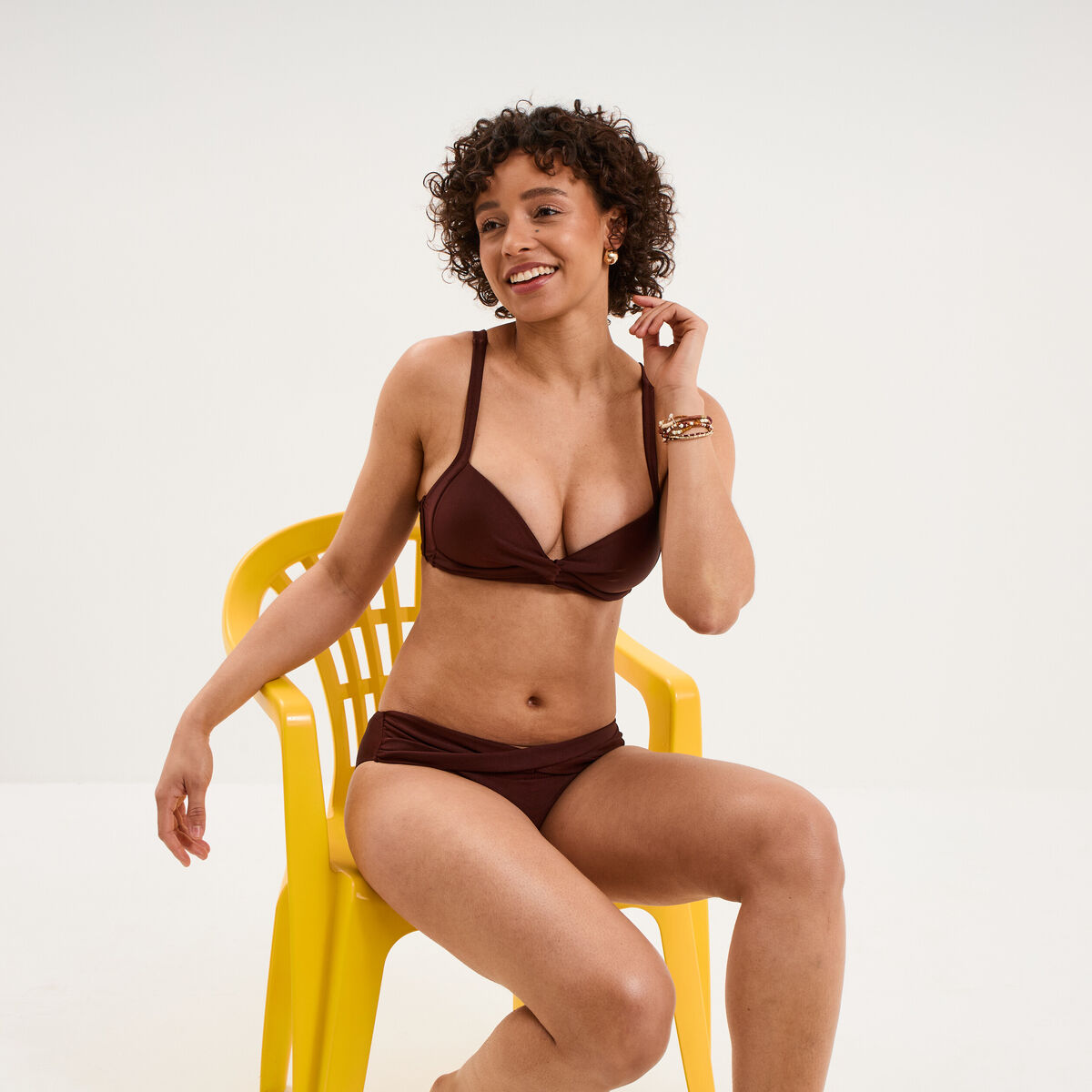 Haut de maillot de bain embo&icirc;tant padd&eacute; marron femme
