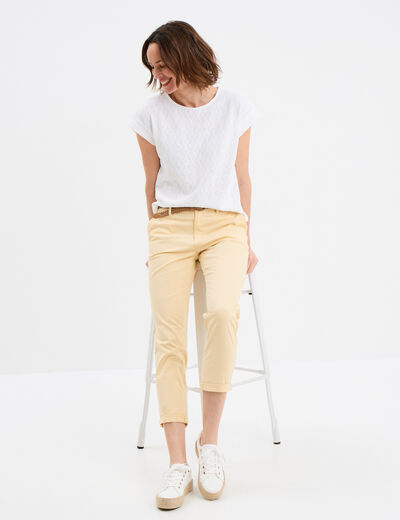 T-shirt ajour&eacute; manches courtes blanc femme