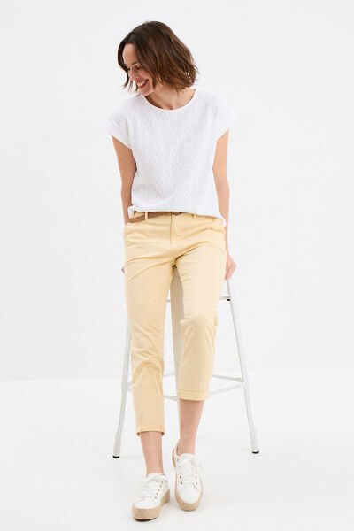 T-shirt ajour&eacute; manches courtes blanc femme