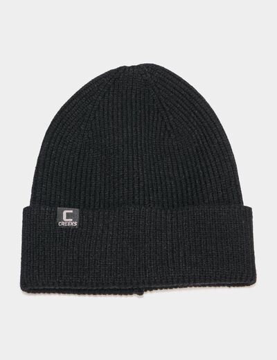 Bonnet avec bord &agrave; revers tricot&eacute; noir homme