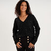 Pull droit &agrave; sequins et col en V noir femme