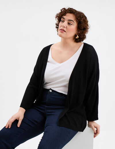 Gilet col ouvert manches 3/4 noir femme grande taille