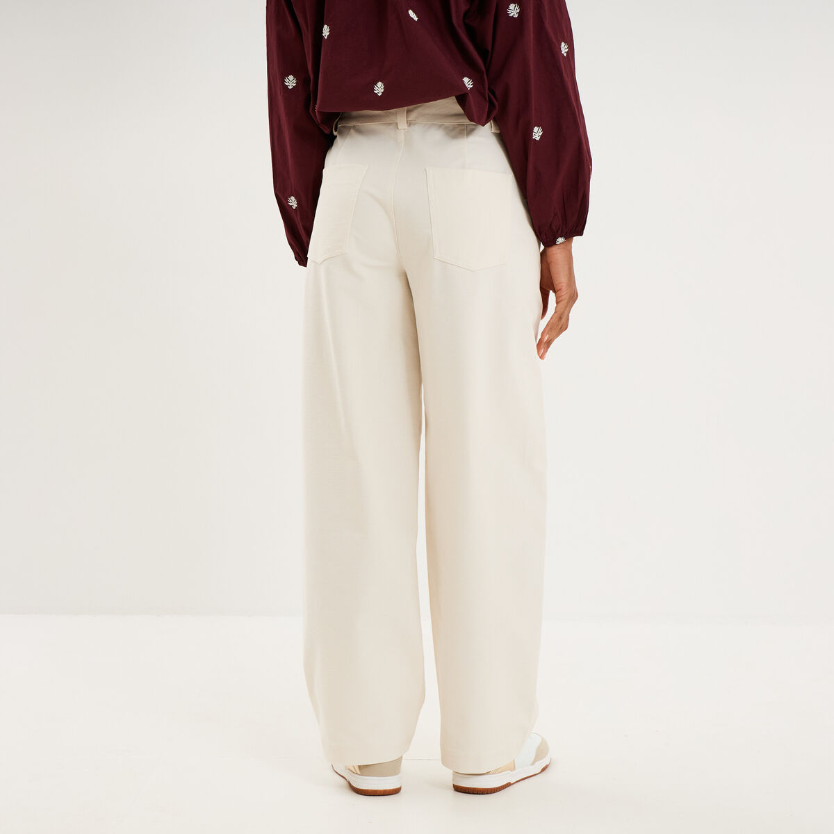 Pantalon ballon taille haute ecru femme