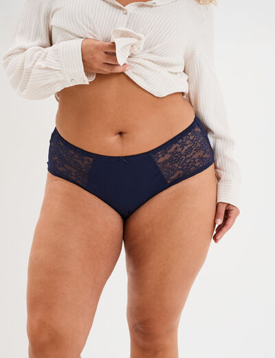 Shorty coton majoritaire avec dentelle bleu marine femme grande taille
