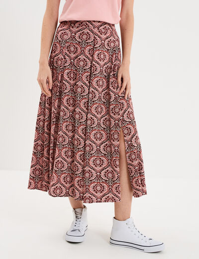 Jupe longue pliss&eacute;e fluide marron chocolat femme