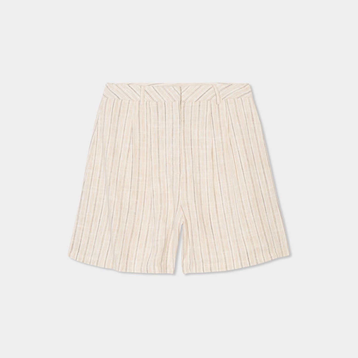 Short droit lin m&eacute;lang&eacute; beige femme
