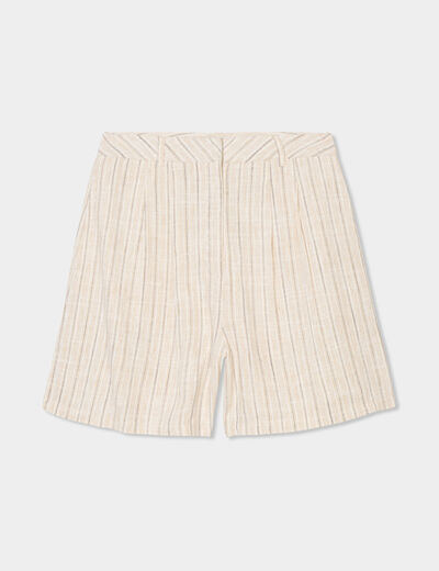 Short droit lin mélangé beige femme
