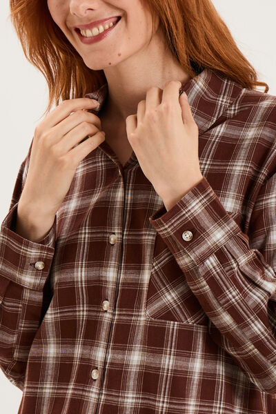 Chemise manches longues coton marron femme
