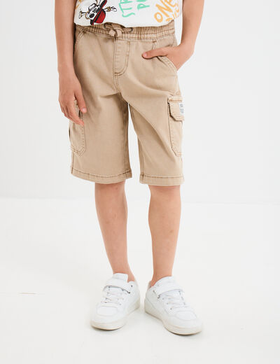 Bermuda cargo coton beige gar&ccedil;on