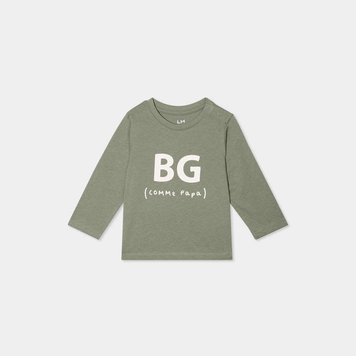 T-shirt épaule boutonnée manches longues vert kaki bébé garçon