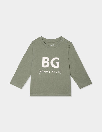 T-shirt épaule boutonnée manches longues vert kaki bébé garçon