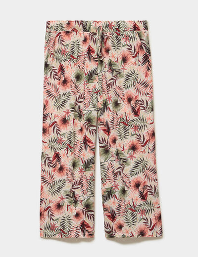 Pantalon large fluide taille haute beige femme grande taille