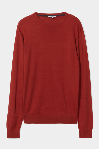 Pull droit col rond marron cognac homme