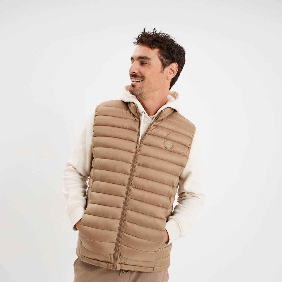 Doudoune sans manches l&eacute;g&egrave;re d&eacute;perlante vert olive homme
