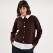 Cardigan 2 en 1 bi-mati&egrave;re boutonn&eacute; marron fonc&eacute; femme