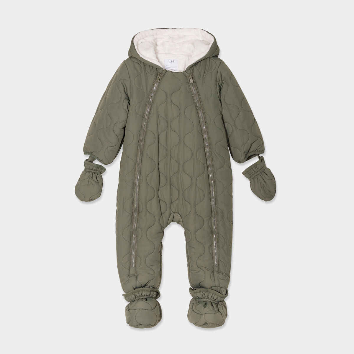 Combinaison pilote doubl&eacute;e &agrave; capuche vert kaki b&eacute;b&eacute; gar&ccedil;on