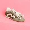 Baskets &agrave; lacets doubles semelle fine vert kaki femme