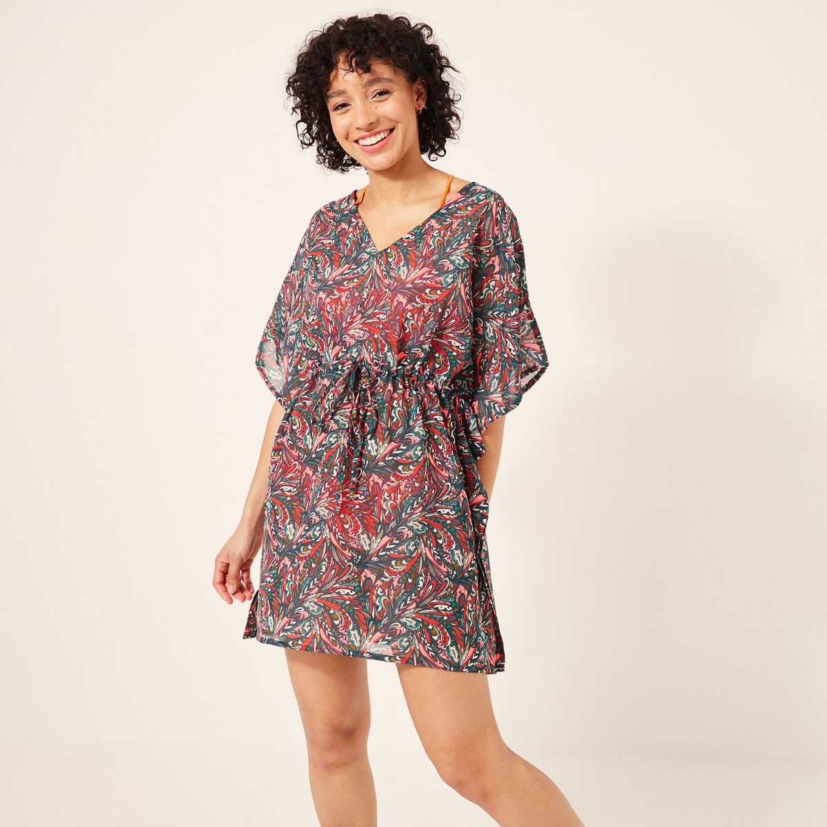 Robe de plage manches 3/4 multicolore femme