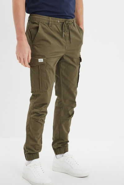 Pantalon cargo taille élastiquée Creeks vert kaki homme