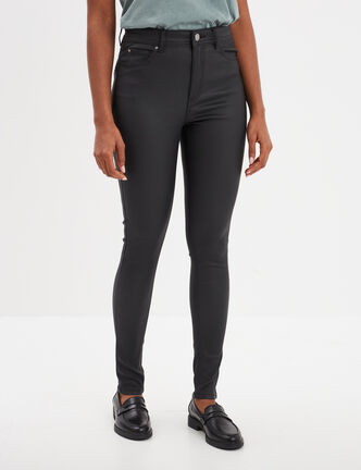 Pantalon enduit skinny push-up noir femme