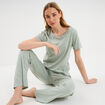 Ensemble pyjama t-shirt pantalon coton vert pastel femme