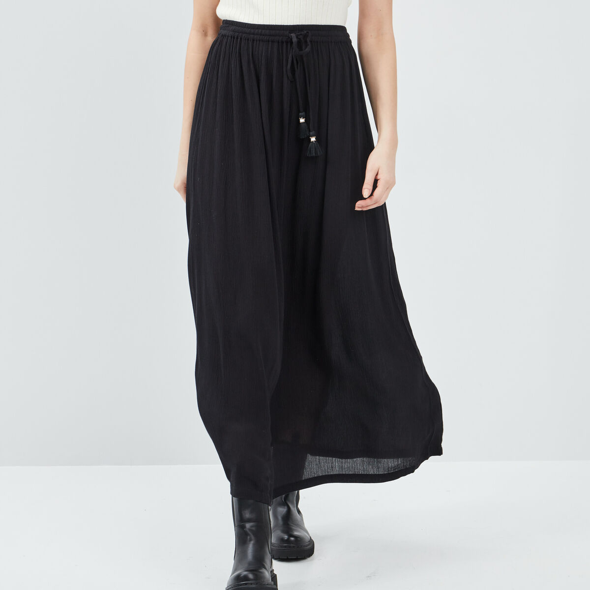 Jupe longue droite fluide noir femme