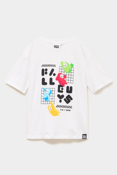T-shirt manches courtes coton Fall Guys blanc gar&ccedil;on