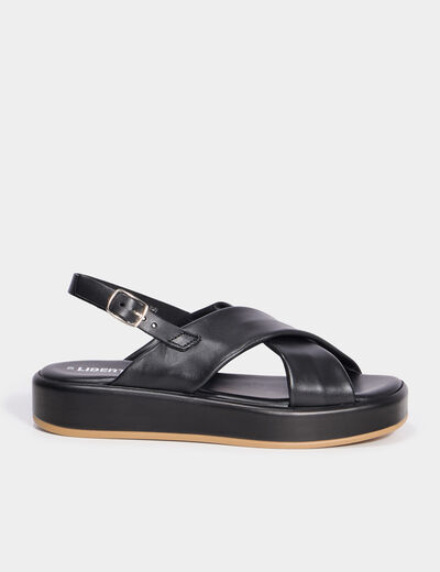 Sandales plateformes &agrave; brides crois&eacute;es noir femme