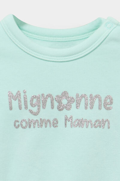 Sweat col rond manches longues bleu turquoise b&eacute;b&eacute; fille