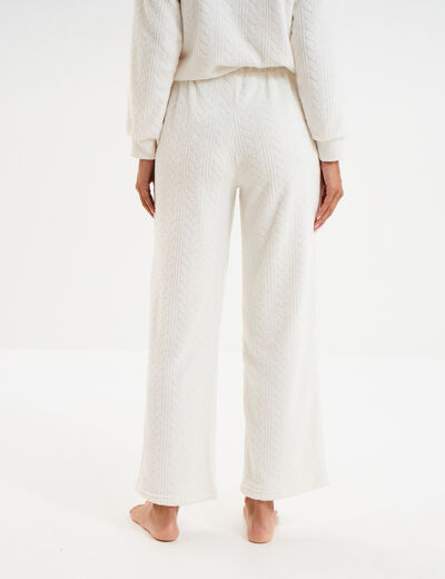 Pantalon effet polaire d&eacute;tails torsades blanc femme