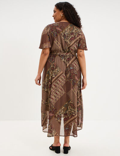 Robe longue fluide col en V ceintur&eacute;e vert kaki femme grande taille