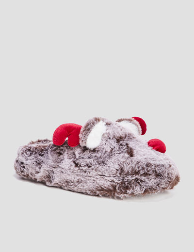 Chaussons renne mules fausse fourrure multicolore femme