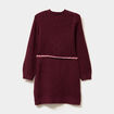 Robe pull courte avec ceinture tress&eacute;e bordeaux fille