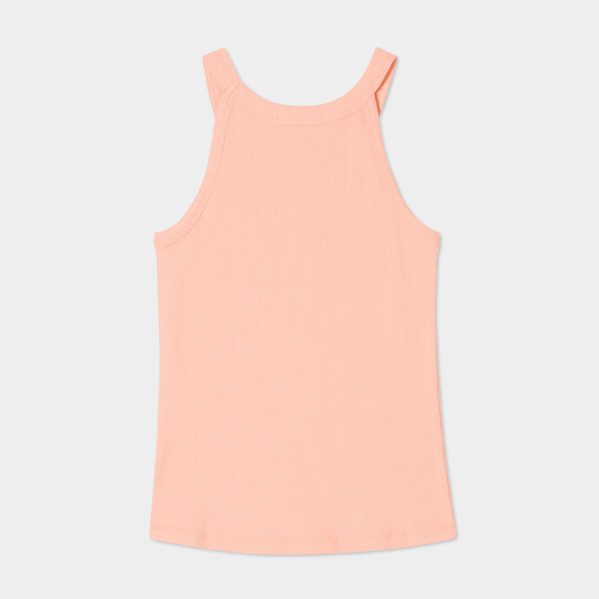 Débardeur côtelé col rond coton rose saumon fille