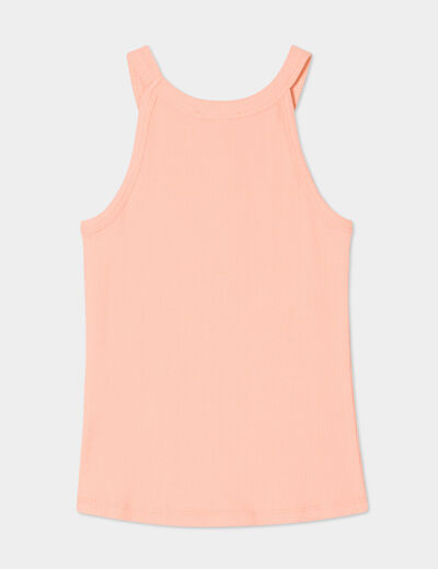 Débardeur côtelé col rond coton rose saumon fille