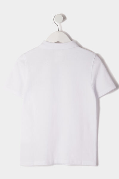 Polo manches courtes à détail brodé blanc garçon