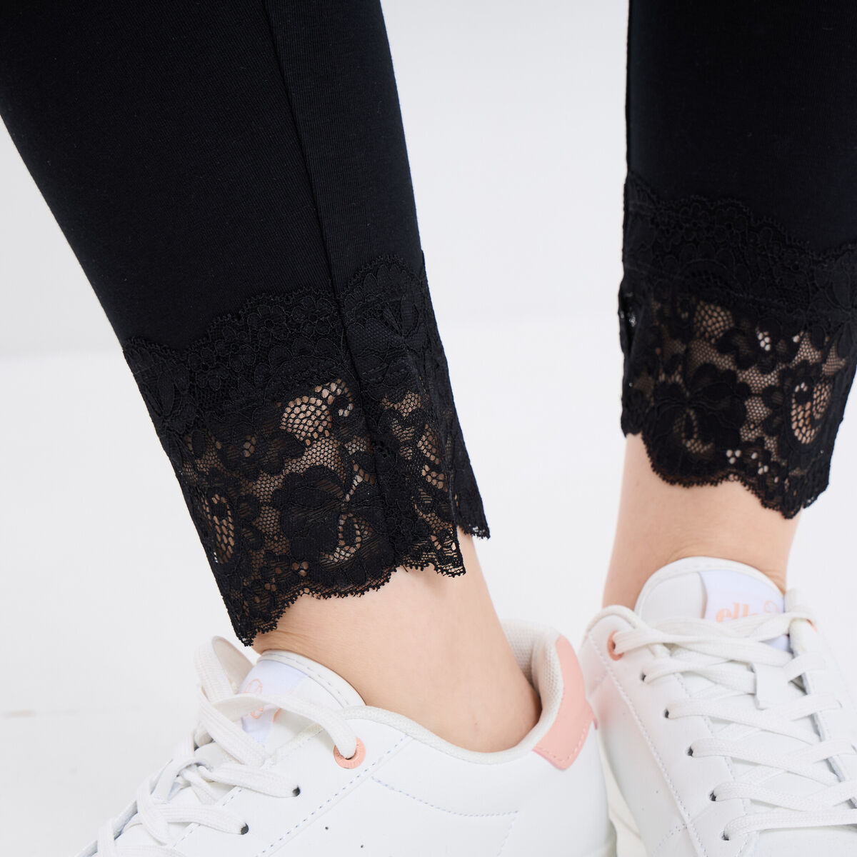 Legging cheville dentelle coton noir femme grande taille