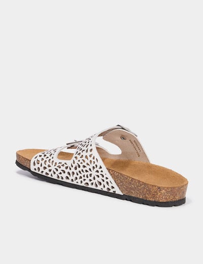Mules perforées en cuir blanc femme