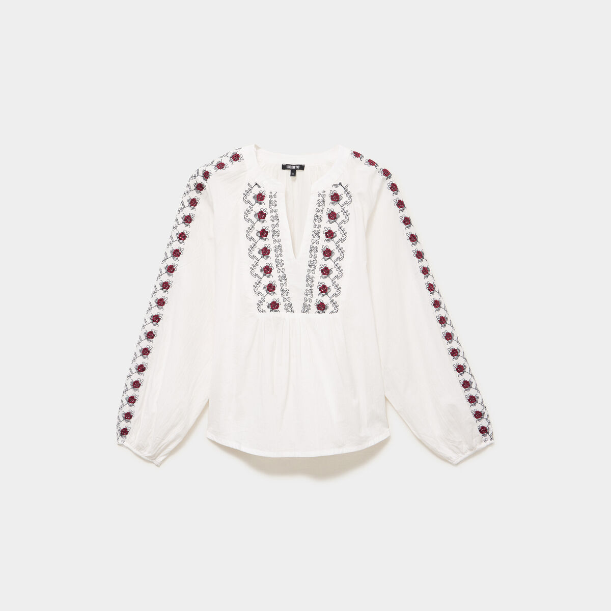 Blouse brod&eacute;e oversize coton blanc femme