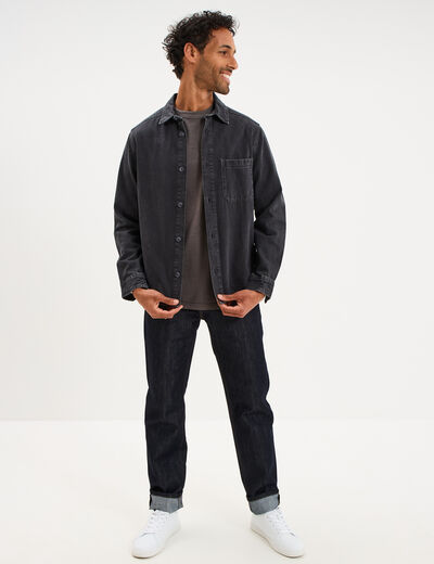 T-shirt droit col rond 1 poche coton gris fonc&eacute; homme