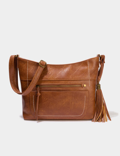 Sac en bandouli&egrave;re marron cognac femme